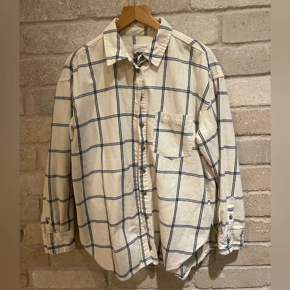 Universal Thread Cream and Black Plaid Shirt (small)